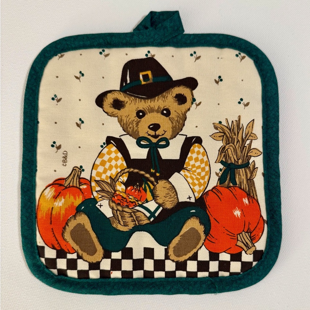 Vintage B&D Autumn Fall Teddy Bear Pot Holder, Quilted Hot Pad 80s/90s Rare